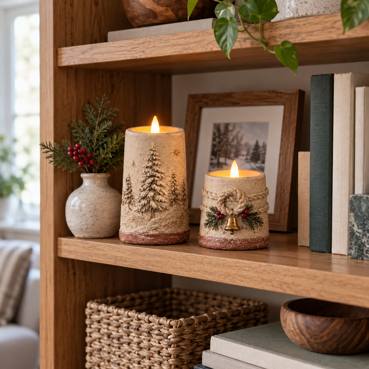 π―οΈπ Rustic LED Christmas Candles β Flameless Glow with Remote Control & 6-Hour Timer