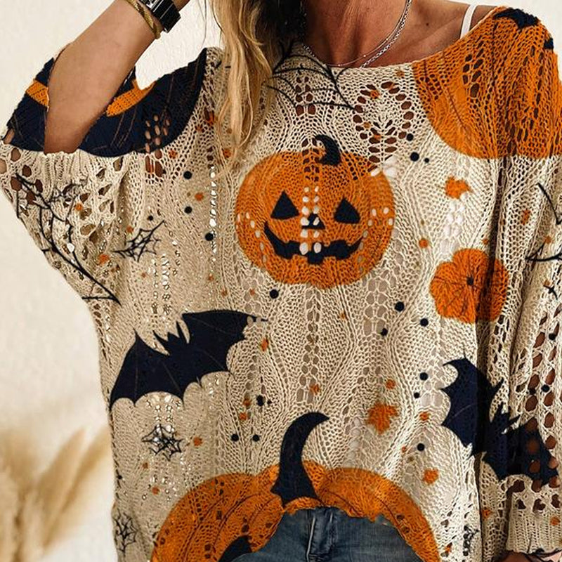 đ Witchy Cozy Vibes - Halloween Pumpa Stickad Tröja