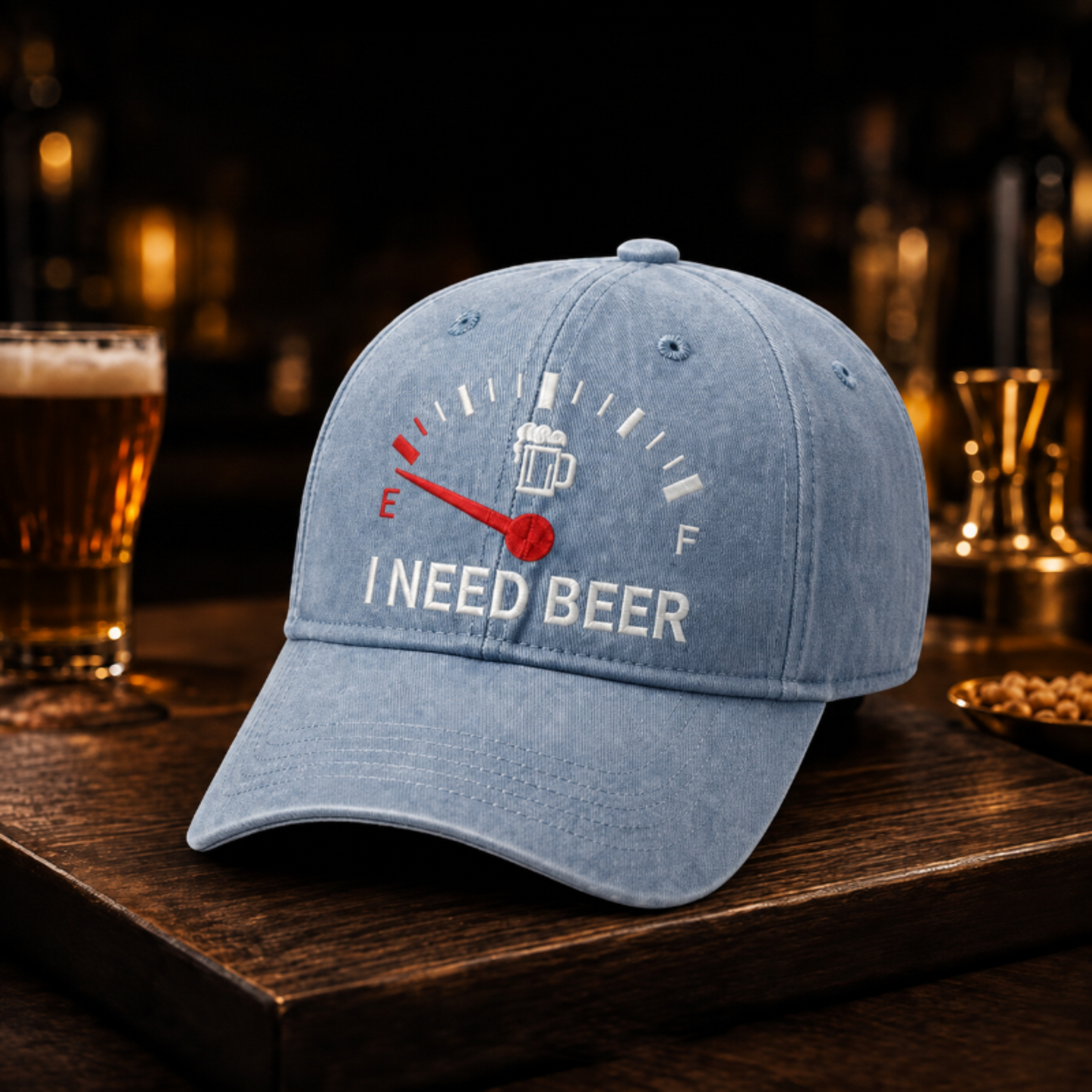🍺 Broderad basebollkeps med texten ”I NEED BEER” – Unisex-minneskeps🧢 100 % bomull