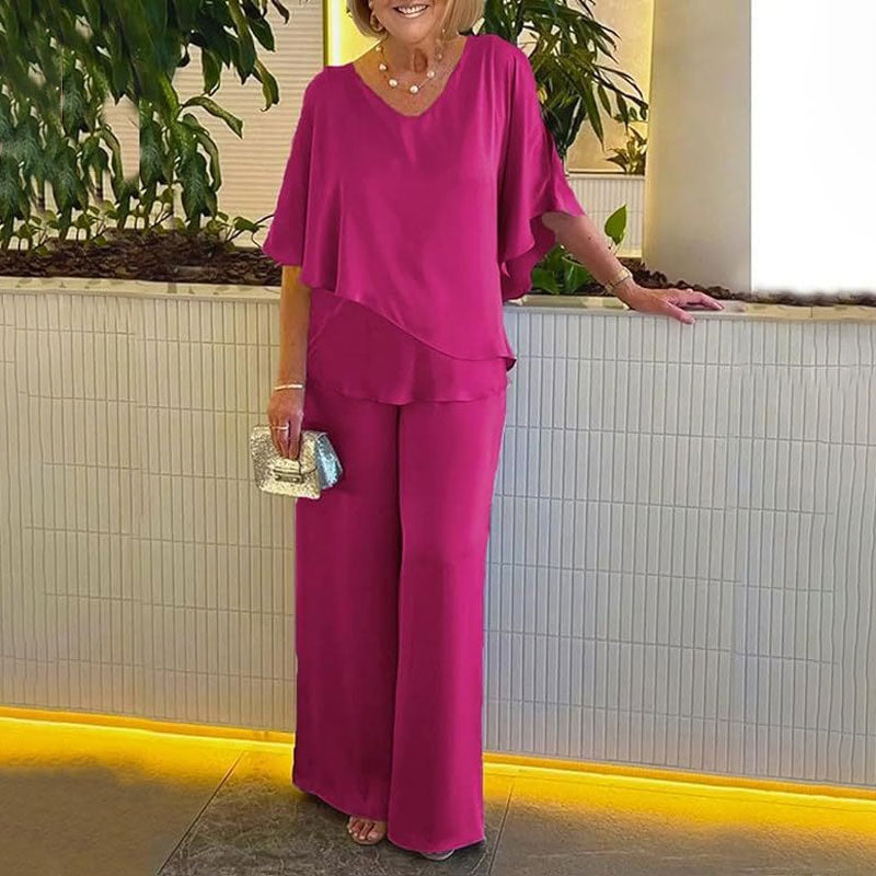 💕Charmigt set med oregelbunden topp och byxor med vida ben/💕Charming set with irregular top and wide-leg pants