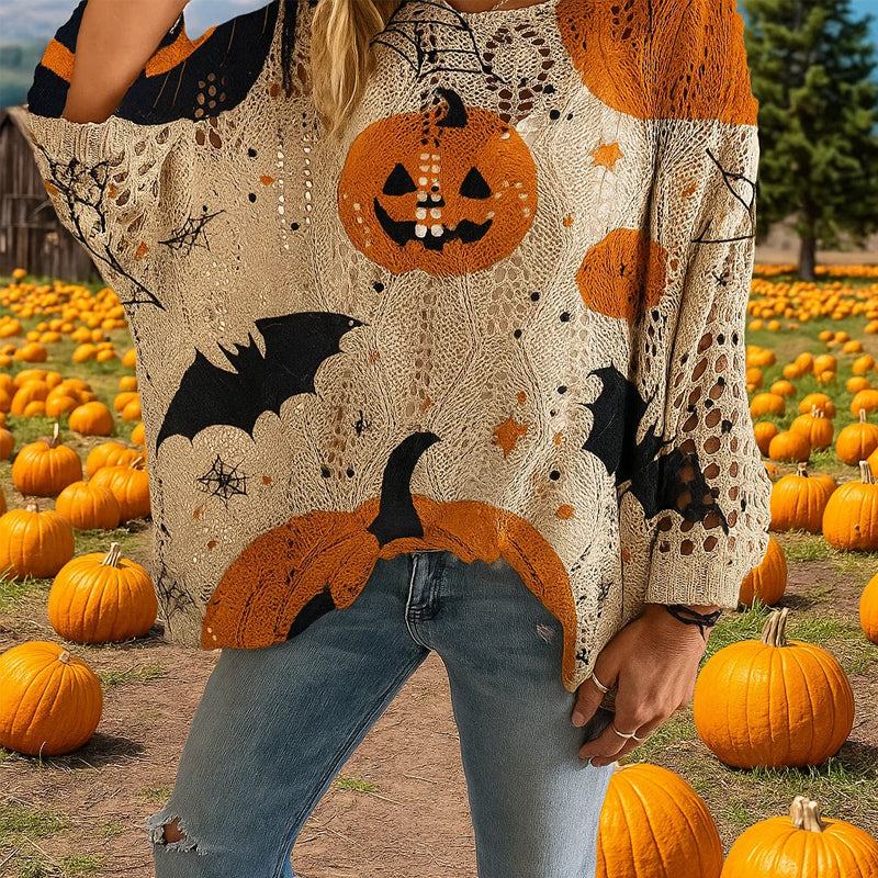 đ Witchy Cozy Vibes - Halloween Pumpa Stickad Tröja