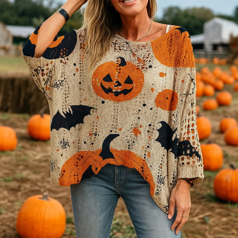 đ Witchy Cozy Vibes - Halloween Pumpa Stickad Tröja