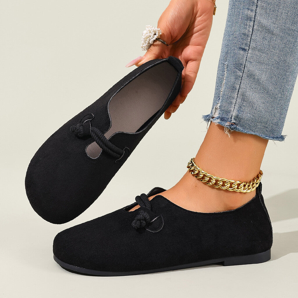 đ„ Slip-On Platta Skor i Konstmocka för Dam â Tidlös Repknutdesign i Svart & Beige đ