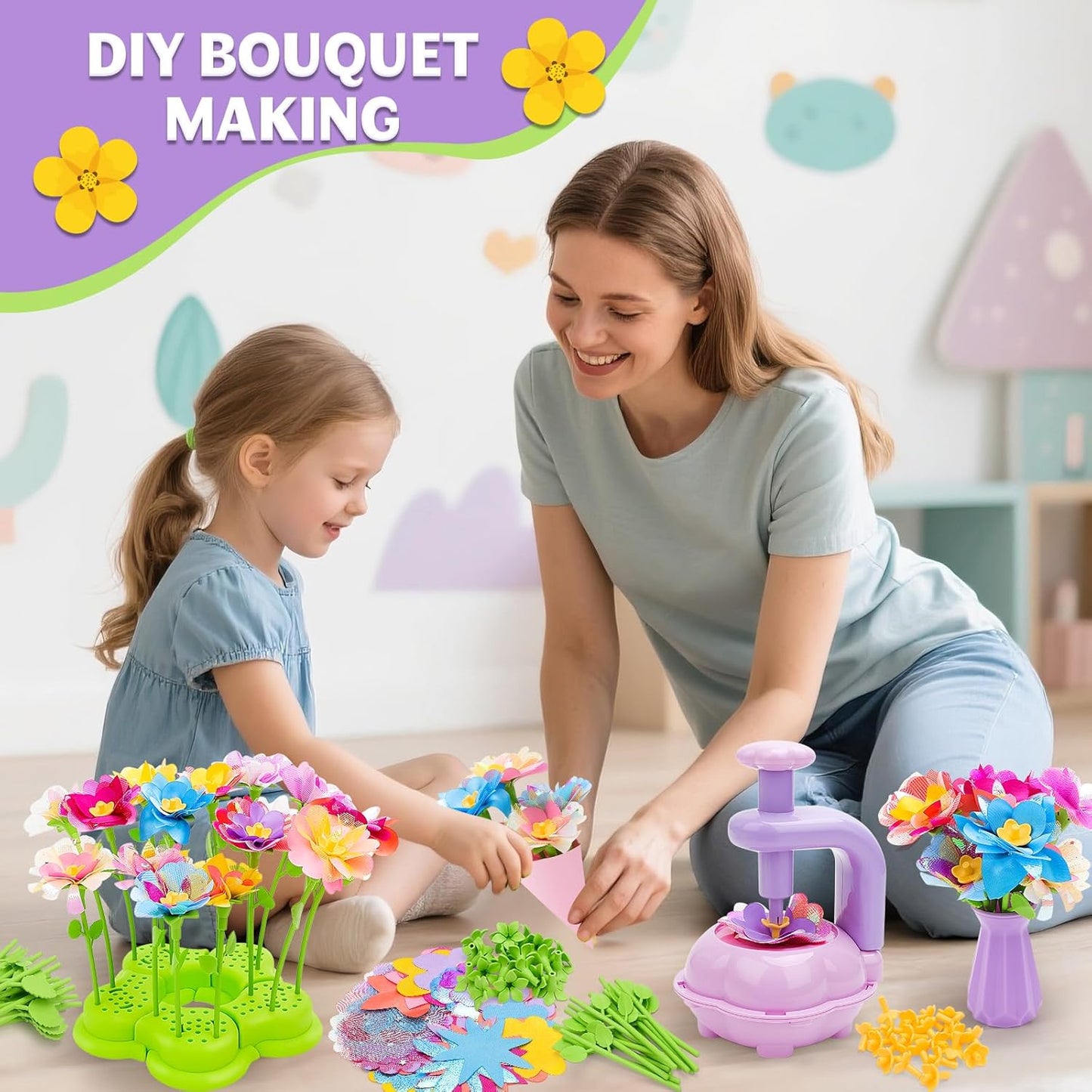 đž DIY-tygblombukettkit - Kreativt konsthantverk för barn đž