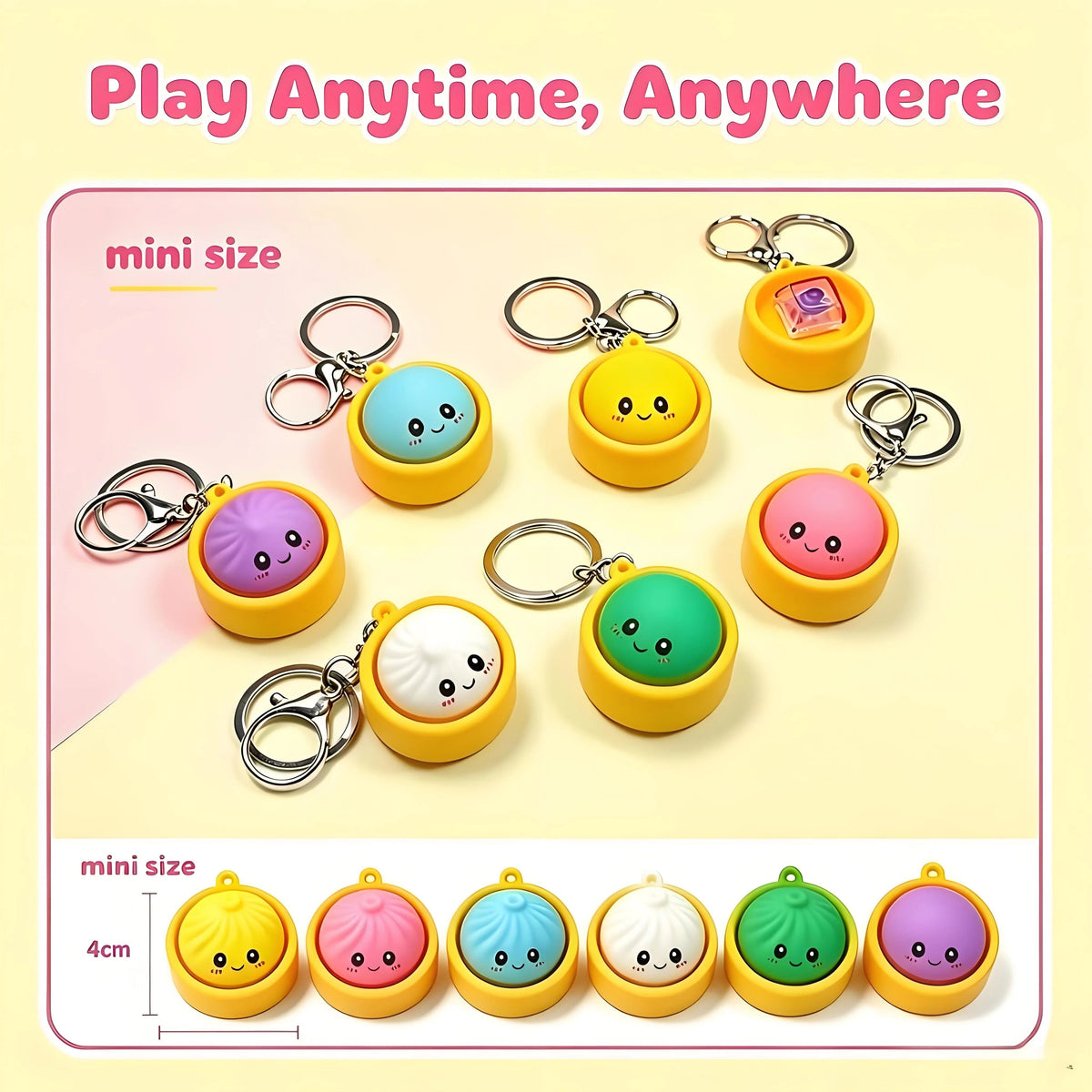🔥 Cute Dumpling Pressable Fidget Keychain - touch sensing light