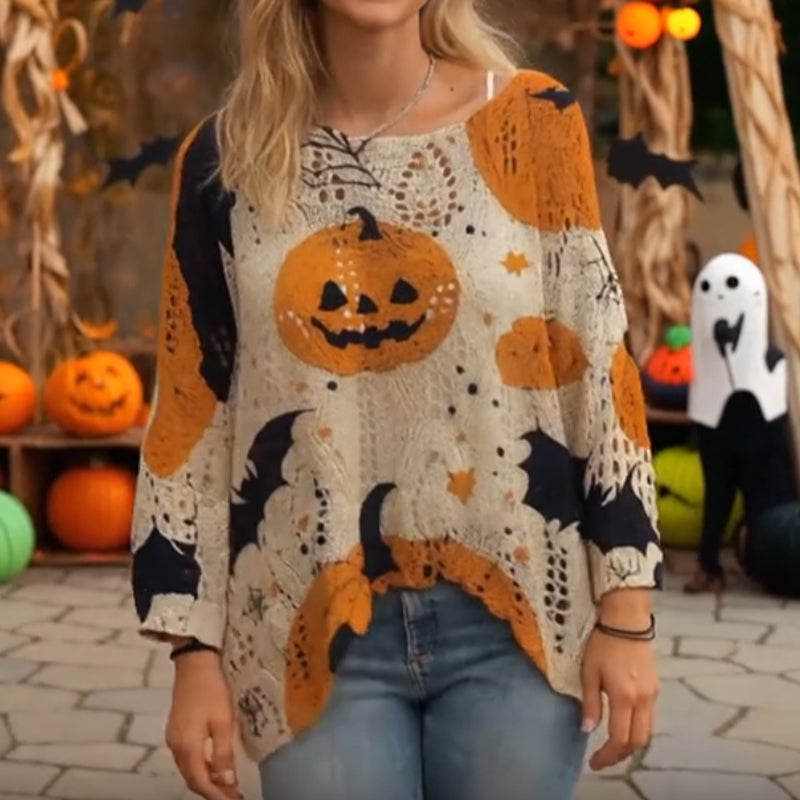 đ Witchy Cozy Vibes - Halloween Pumpa Stickad Tröja