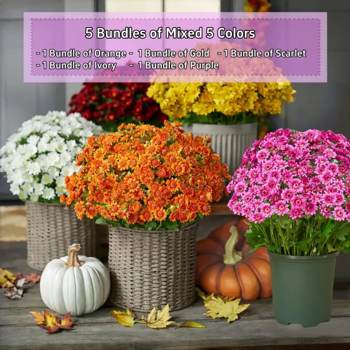 đ„Sista dagen! Endast 26 SEK styck â Konstgjorda utomhusblommor "Sunset Mums" â UV-bestĂ€ndiga, vattentĂ€ta och vindresistenta