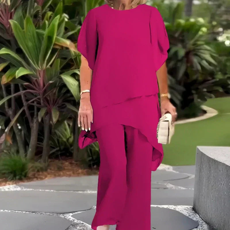 💕Charmigt set med oregelbunden topp och byxor med vida ben/💕Charming set with irregular top and wide-leg pants