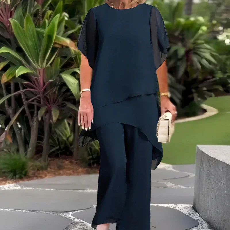 💕Charmigt set med oregelbunden topp och byxor med vida ben/💕Charming set with irregular top and wide-leg pants