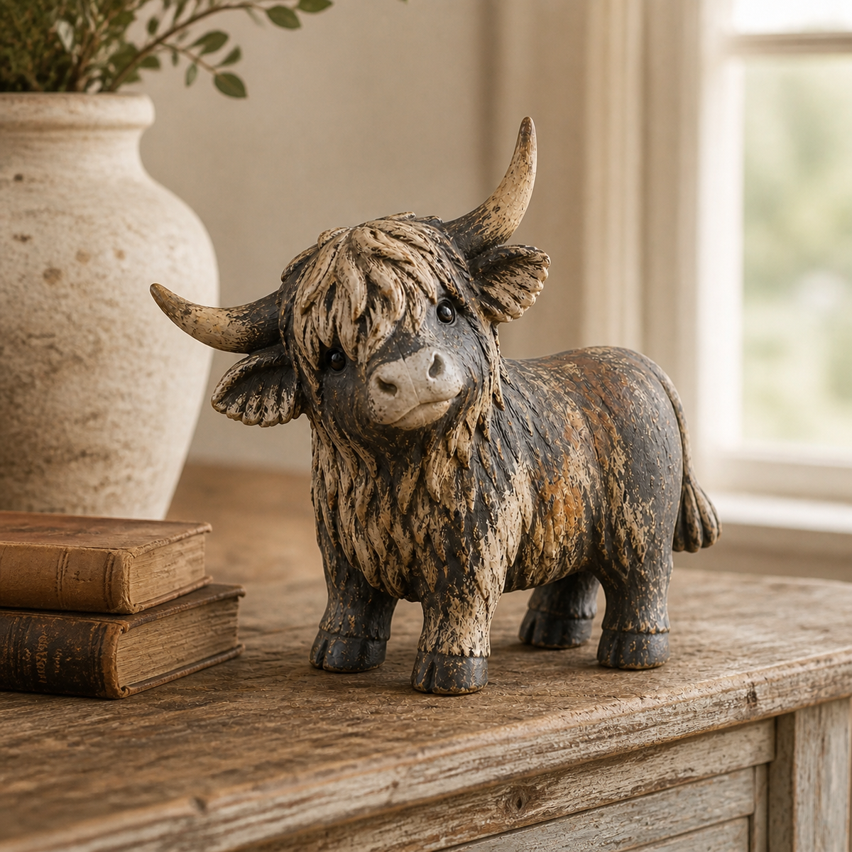 🐮 Rustic Highland Cow Figurine – 🌾Charming Farmhouse Tabletop Decor