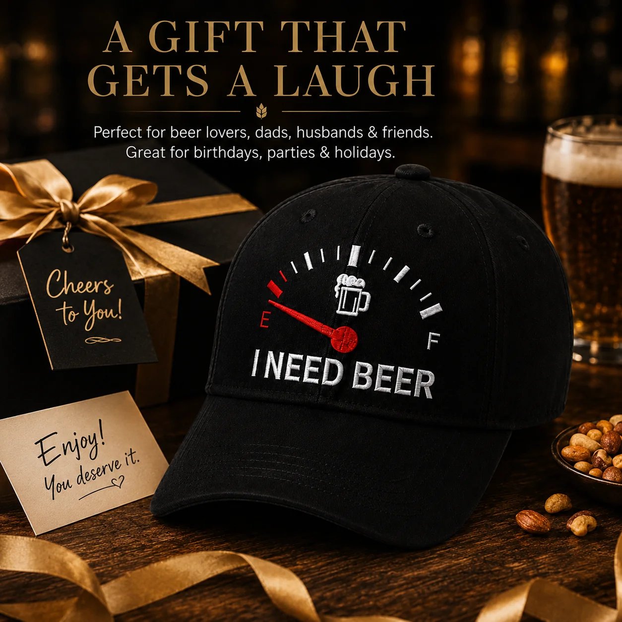 🍺 Broderad basebollkeps med texten ”I NEED BEER” – Unisex-minneskeps🧢 100 % bomull