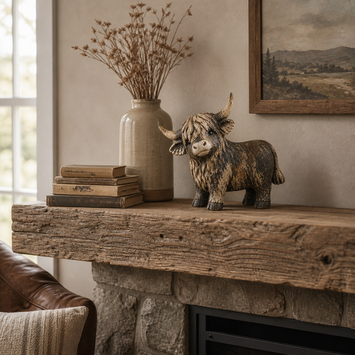 🐮 Rustic Highland Cow Figurine – 🌾Charming Farmhouse Tabletop Decor