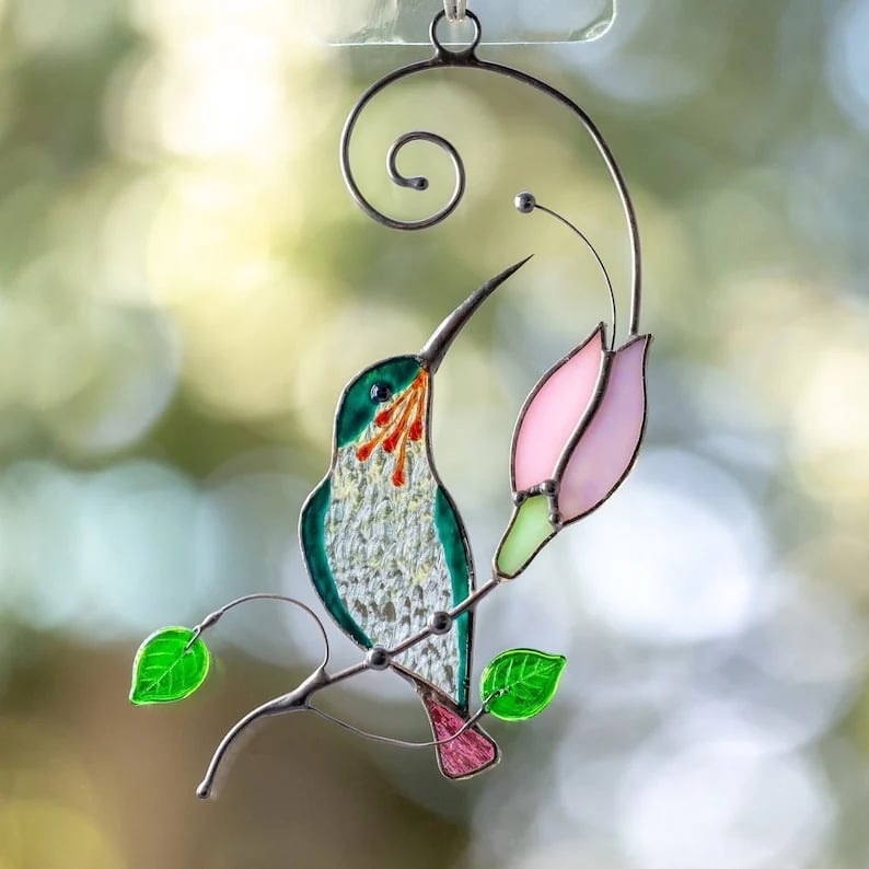 💖Mors dag-present - Handgjord solfångare med färgad kolibri
