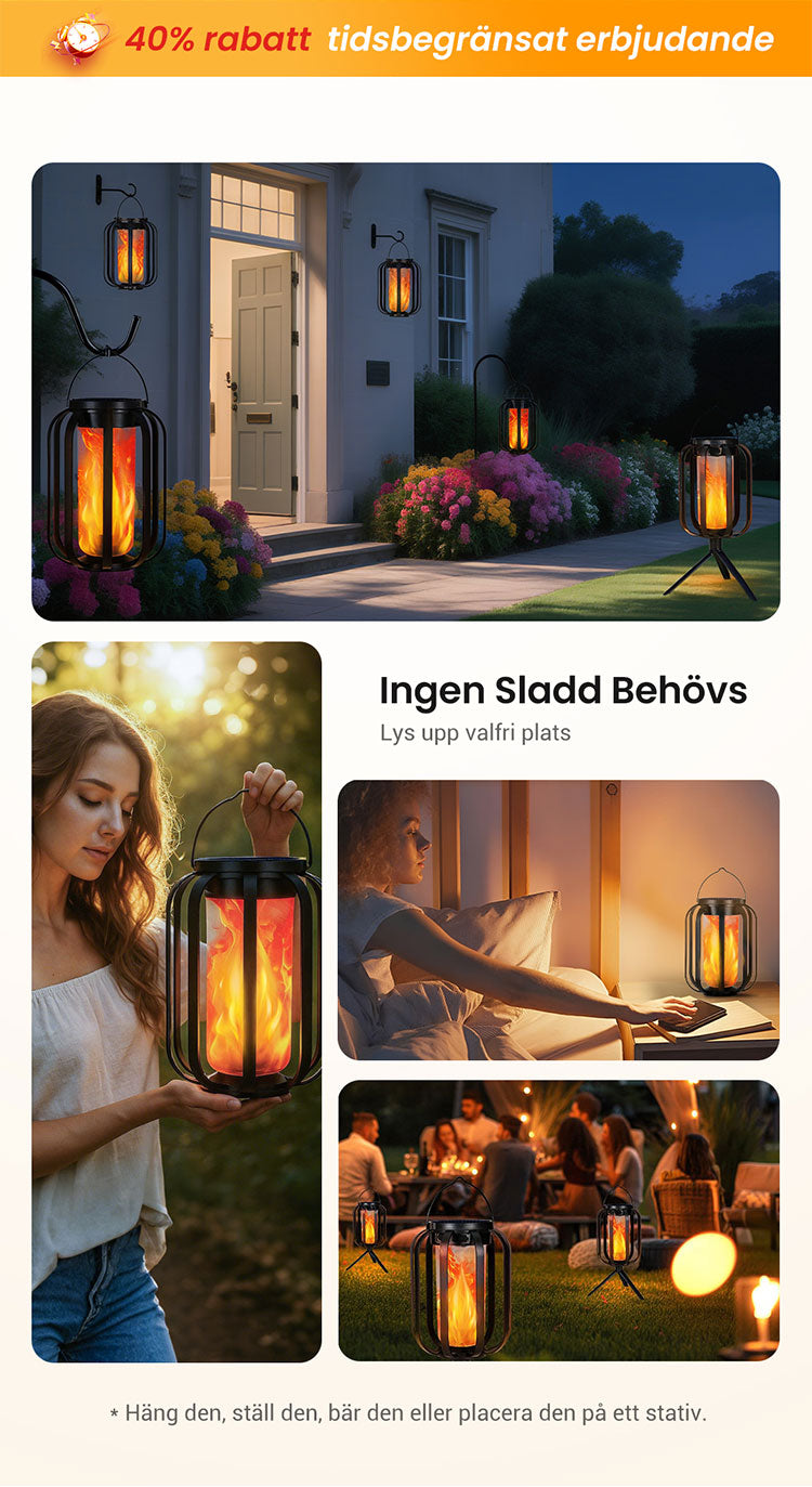 🔥Uppgraderad flimrande låga sol lykta utomhus vattentätt ljus
