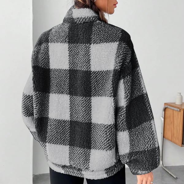 🍂Höstrutig pullover med halv dragkedja - Damtröja med sänkta axelband för lager-på-lager-looker