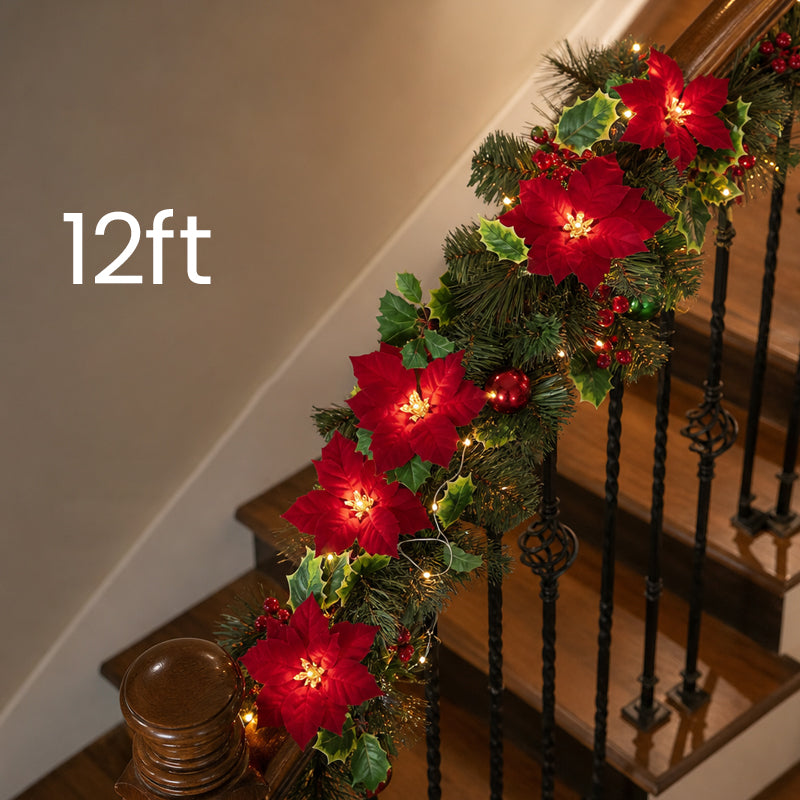😍 🎄 Poinsettia string lights – 2 m of warm LED lights with red flowers and holly leaves