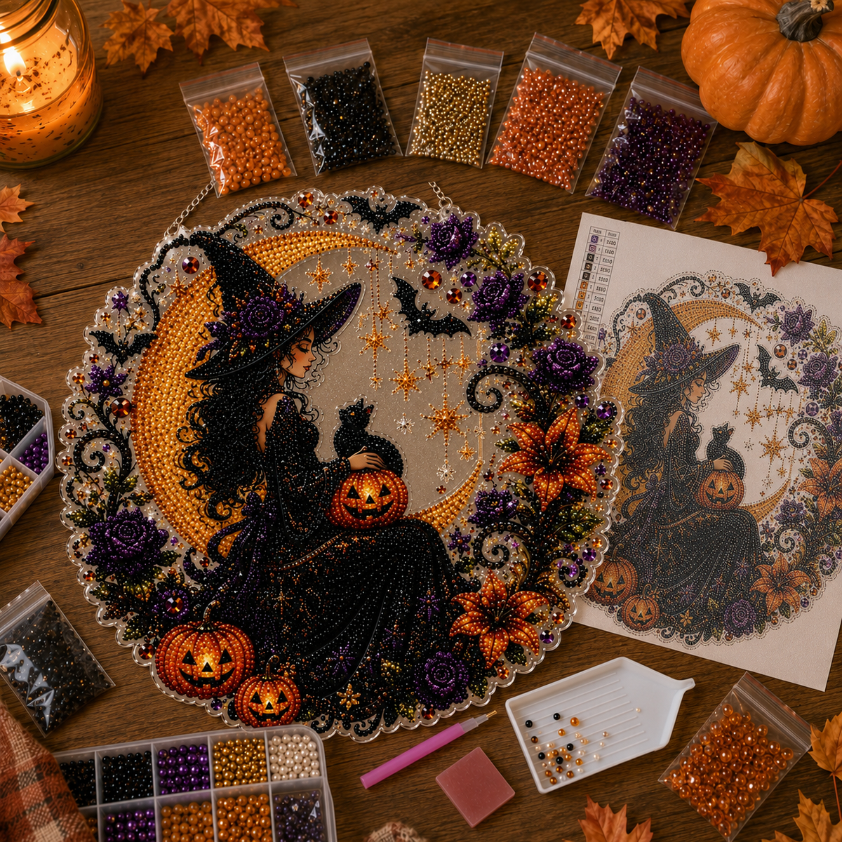 ✨🎃Halloween Black Cat Moon Diamond Art Hanging Ornament Kit👻