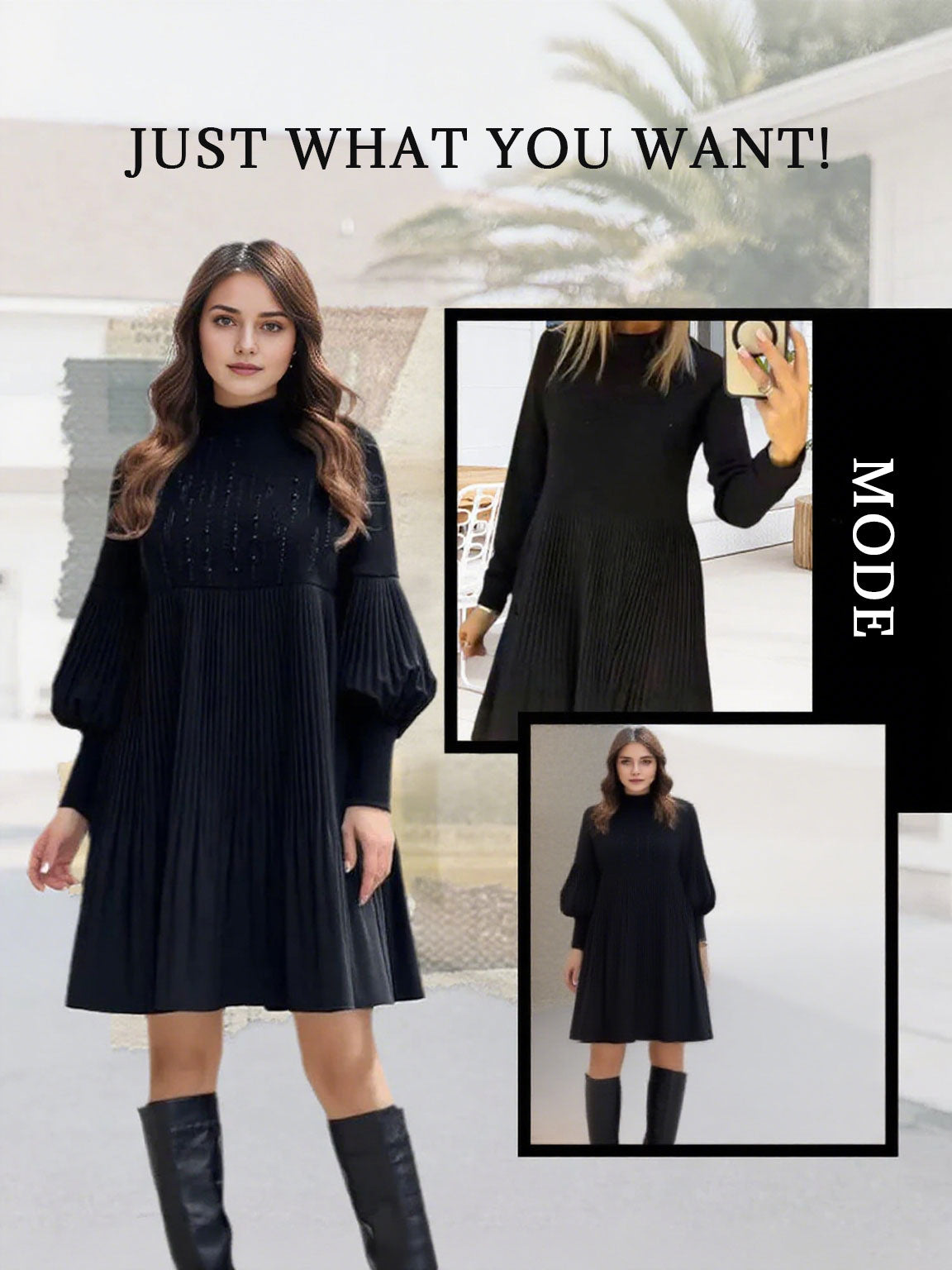 2025 Ny design✨Damklänning med ståkrage och lanternärm i plusstorlek🌈👗