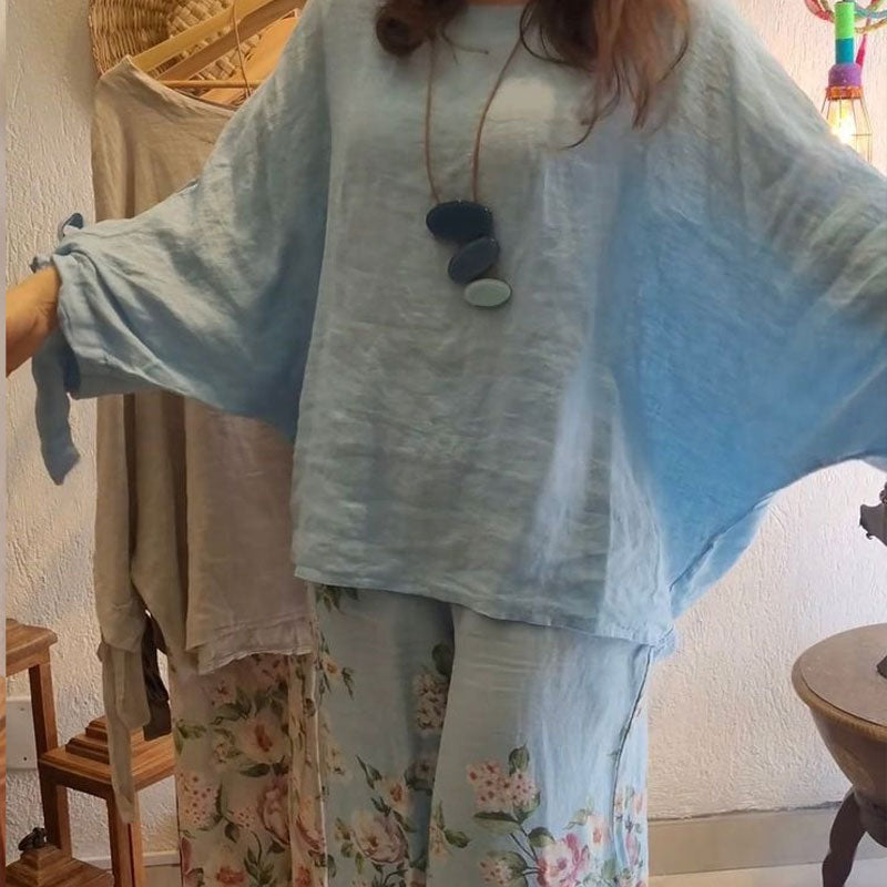 🌸Lösa Toppar För Damer Och Blommiga Byxor Med Vida Ben