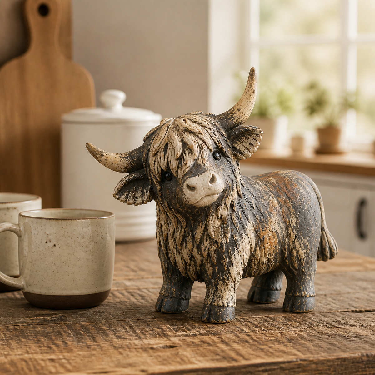 🐮 Rustic Highland Cow Figurine – 🌾Charming Farmhouse Tabletop Decor