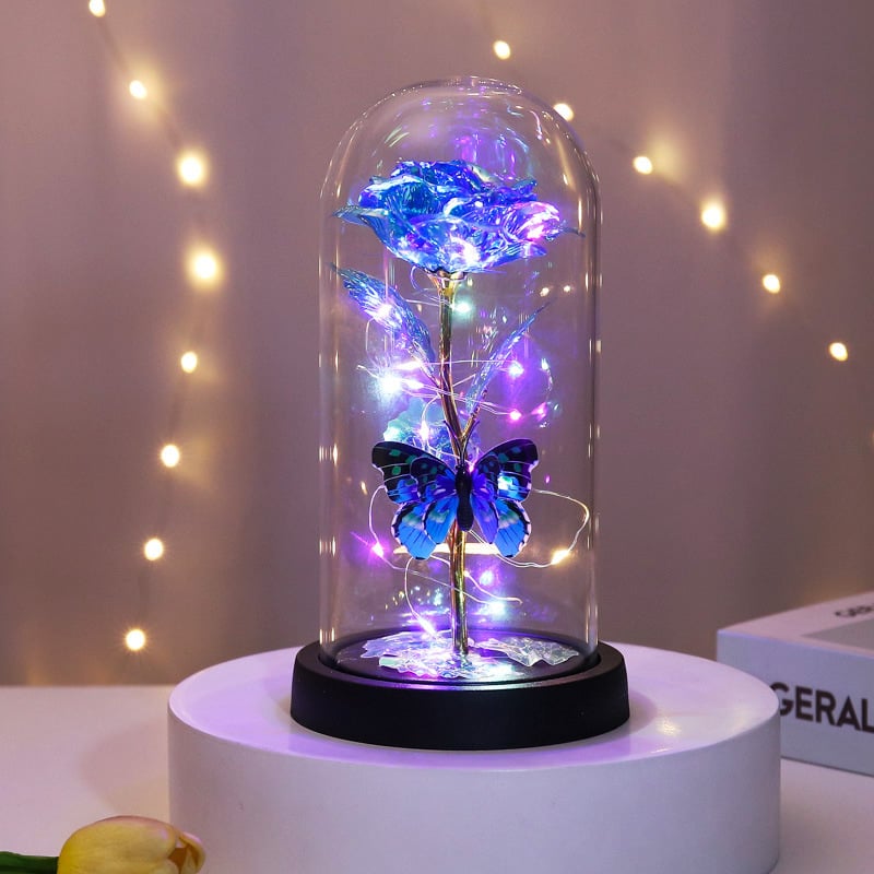 🔥Sista dagen 49 % rabatt – 🌹Evig fjärilsros i glasklocka med LED-belysning✨
