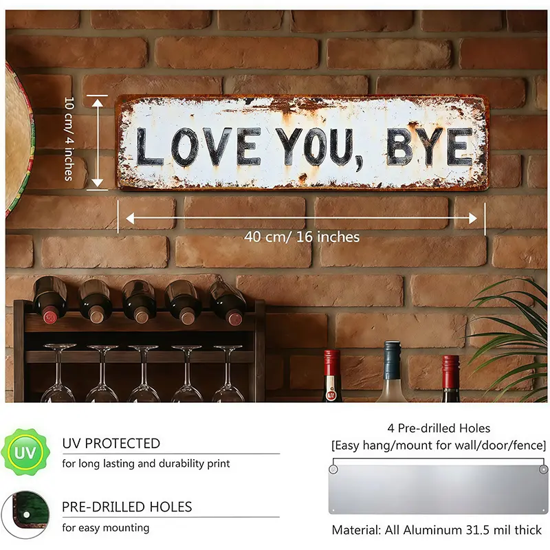 ❤️ LOVE YOU, BYE – Vintage metallskylt för vägg