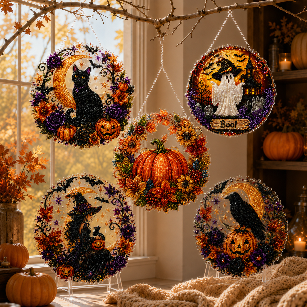 ✨🎃Halloween Black Cat Moon Diamond Art Hanging Ornament Kit👻