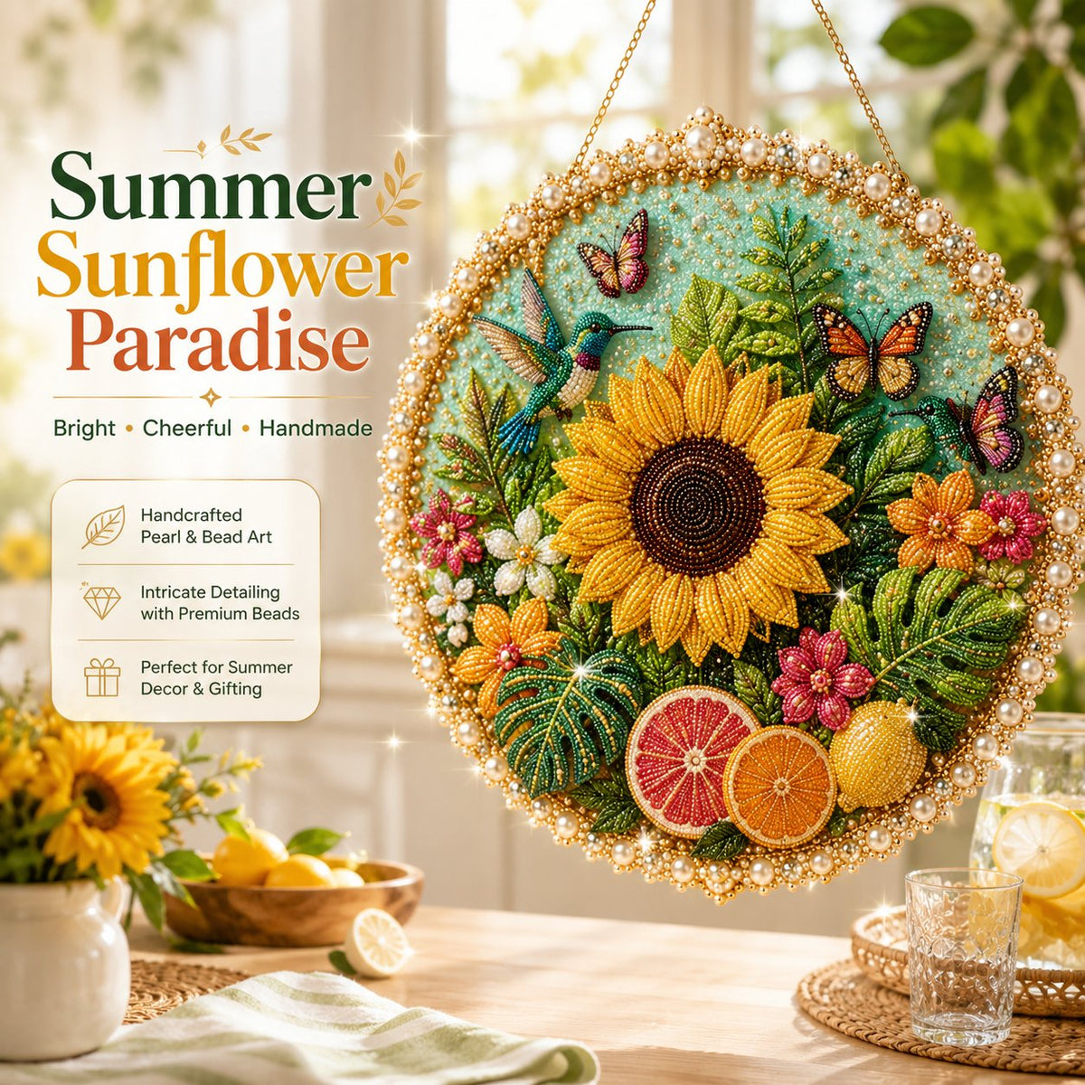 🌸🌻🍂🎄 Four Seasons & Holiday Pearl Art Hanging Wreath Kit | Luxury Flocked Canvas with Scratch-Resistant Non-Fading Pearl Beads DIY Handmade Seasonal Decor 💎