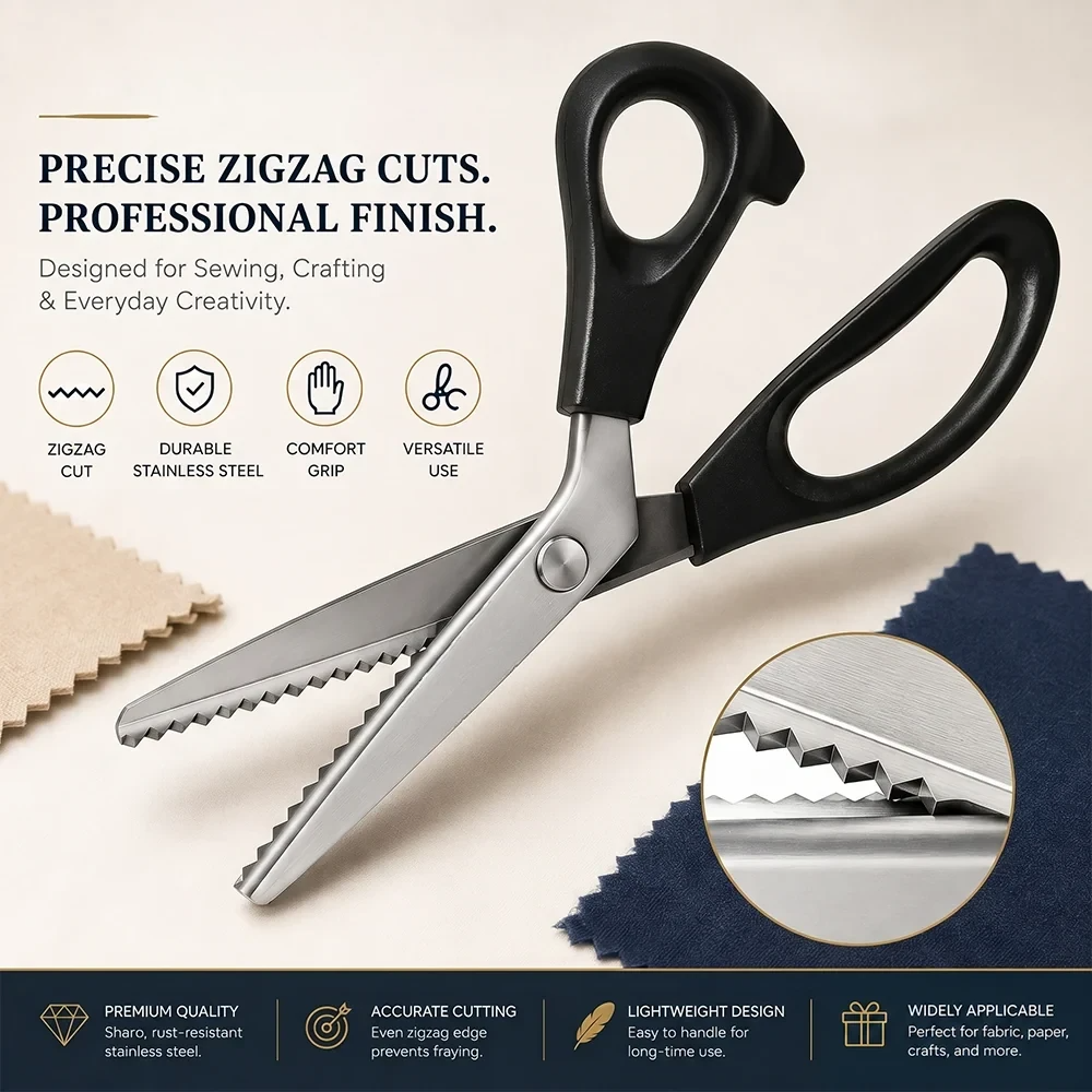 ✂️Sax i rostfritt stål med tandad bladkant – 9,1" zickzacksax för sömnad, lapptäckssömnad, klädsömnad och hantverk