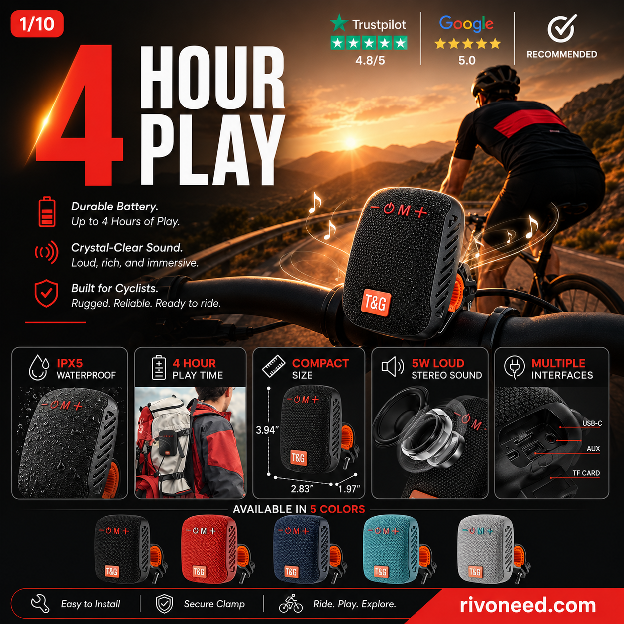 🎵Vattentät Bluetooth-högtalare för cykel med monteringsfäste