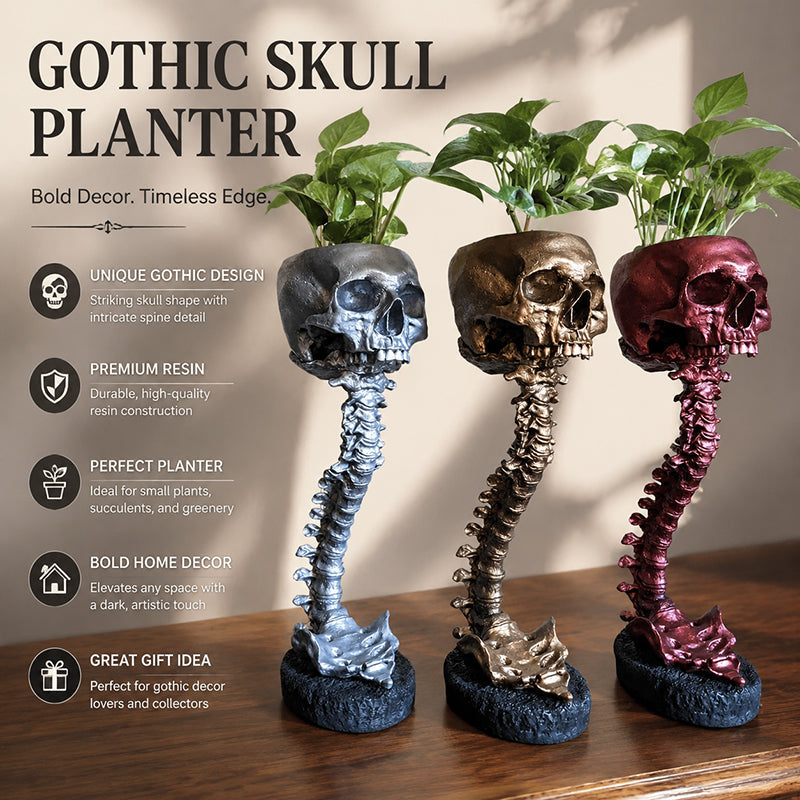 Gothic Skull Planter And Skeleton Vase Spooky Home Decor