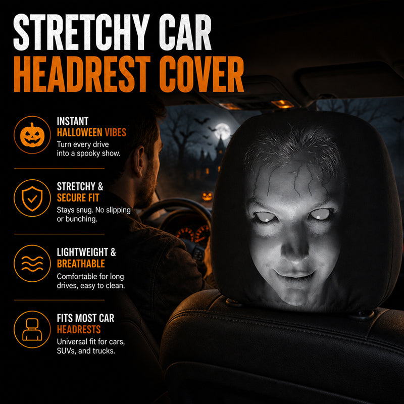 Funny Face Printed Headrest Cover – Car Interior Accessory
