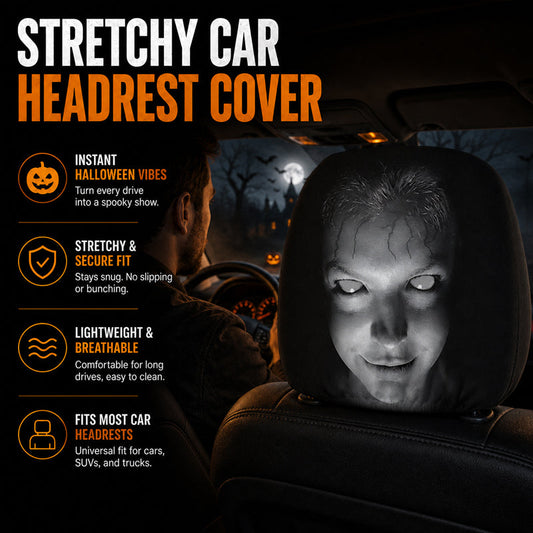 Funny Face Printed Headrest Cover – Car Interior Accessory