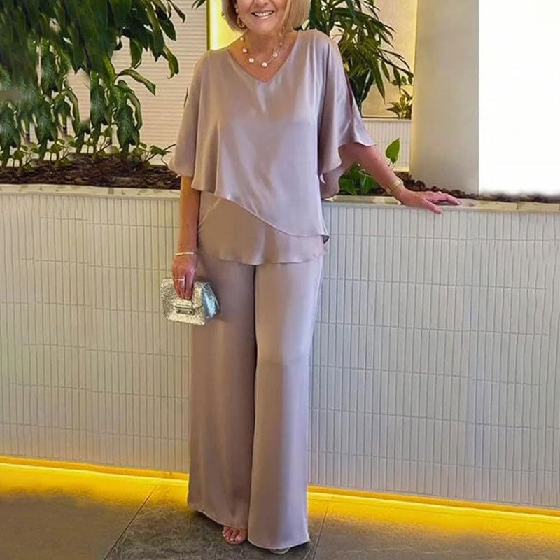 💕Charmigt set med oregelbunden topp och byxor med vida ben/💕Charming set with irregular top and wide-leg pants