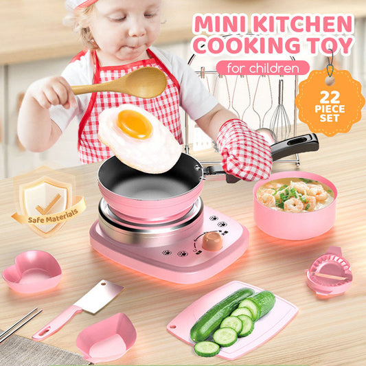 🎁[Bästa presenten till barn]🍳Leksakskök för barn med riktiga köksredskap – 22-delars set