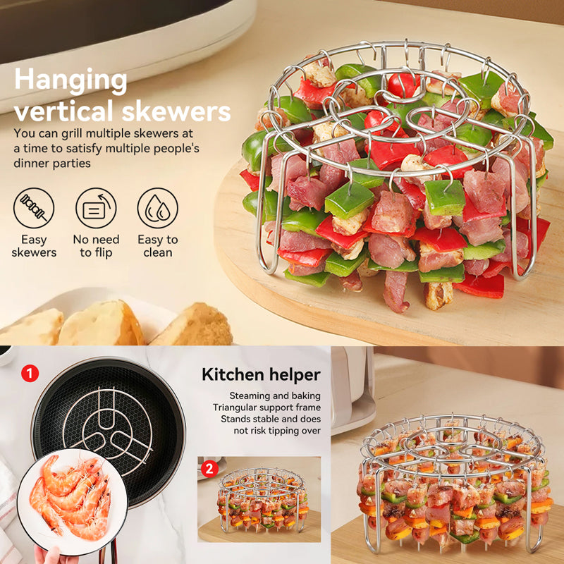 🔥 Spettställ för luftfritös – Vertikal kebabhållare i rostfritt stål för luftfritöser, ugnar och hemlagade grillrätter🍢