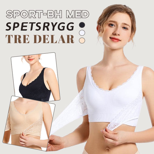 Sport-bh med spetsrygg - Tredelat set