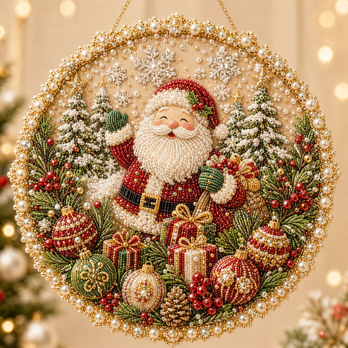 🌸🌻🍂🎄 Four Seasons & Holiday Pearl Art Hanging Wreath Kit | Luxury Flocked Canvas with Scratch-Resistant Non-Fading Pearl Beads DIY Handmade Seasonal Decor 💎