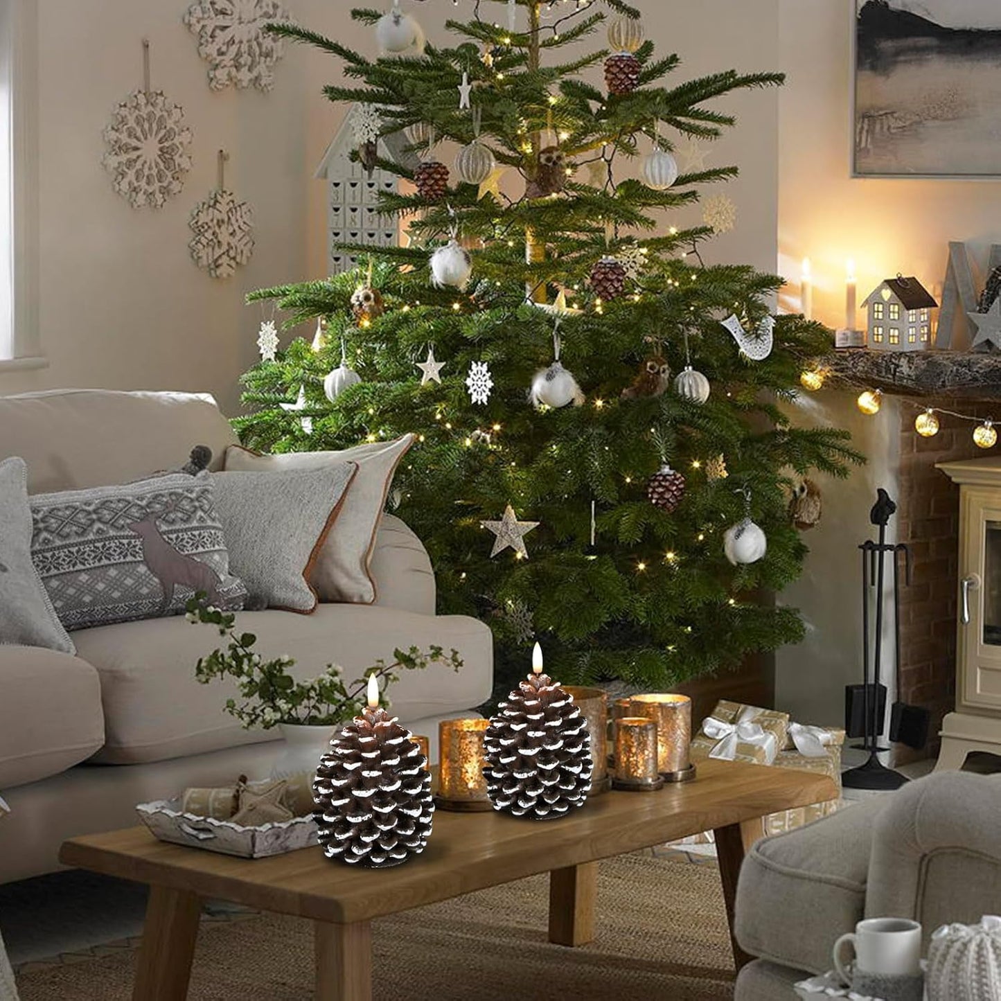 🔥 Flameless Pinecone Candles batteridrivna /🎅2025 Christmas Promos🔥Flameless Pinecone Candles batteridrivna med 6 timmars timer