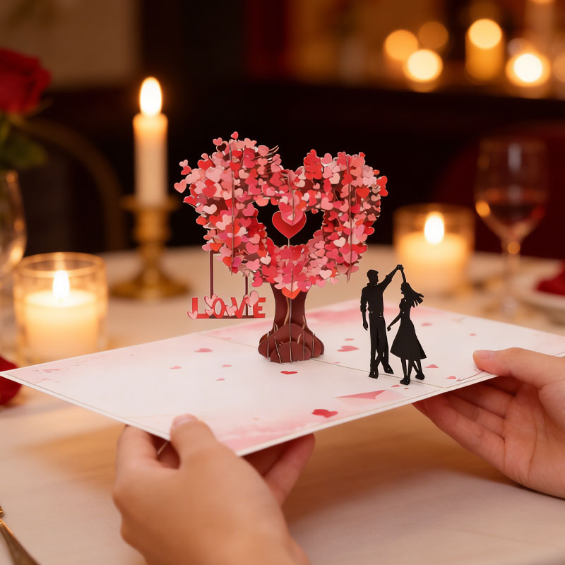 Romantiskt 3D-gratulationskort "Dancing Under the Heart Tree"