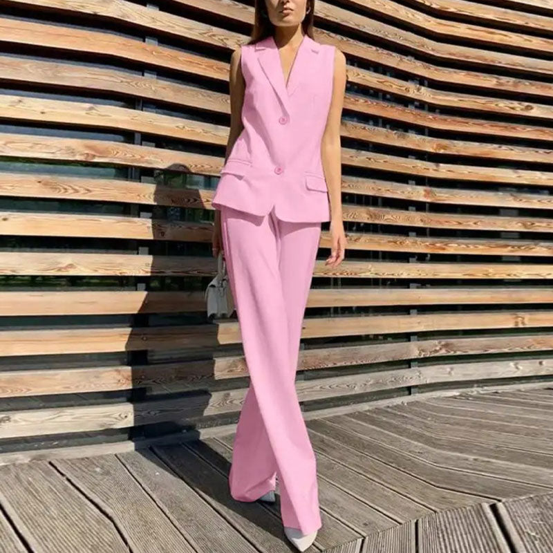 💖Styliskt set med ärmlös blazer och byxor med hög midja för kvinnor
