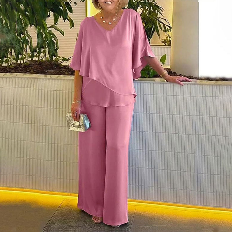 💕Charmigt set med oregelbunden topp och byxor med vida ben/💕Charming set with irregular top and wide-leg pants