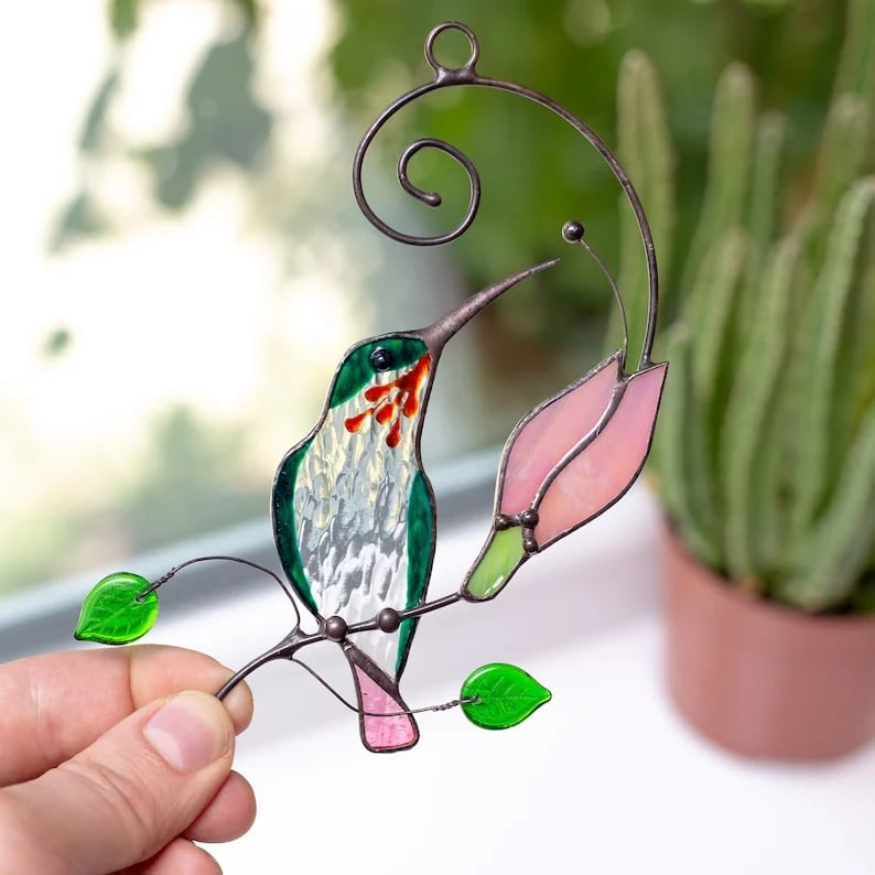 💖Mors dag-present - Handgjord solfångare med färgad kolibri