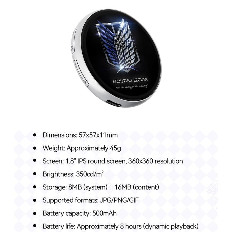 📱 Pixel Touch Digital Badge Screen – 📸 500 mAh lättviktig foto-/video-/GIF-pin