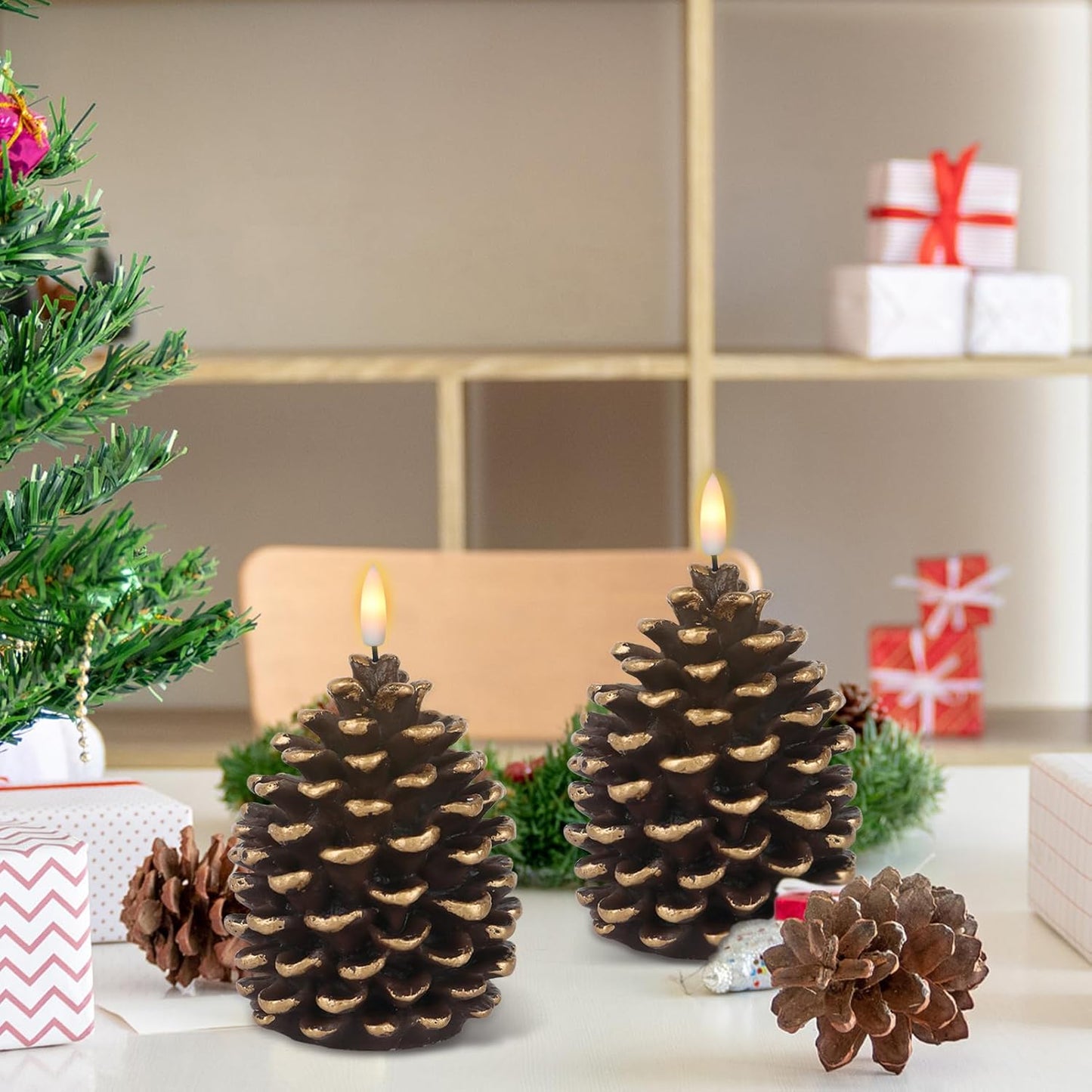 🔥 Flameless Pinecone Candles batteridrivna /🎅2025 Christmas Promos🔥Flameless Pinecone Candles batteridrivna med 6 timmars timer