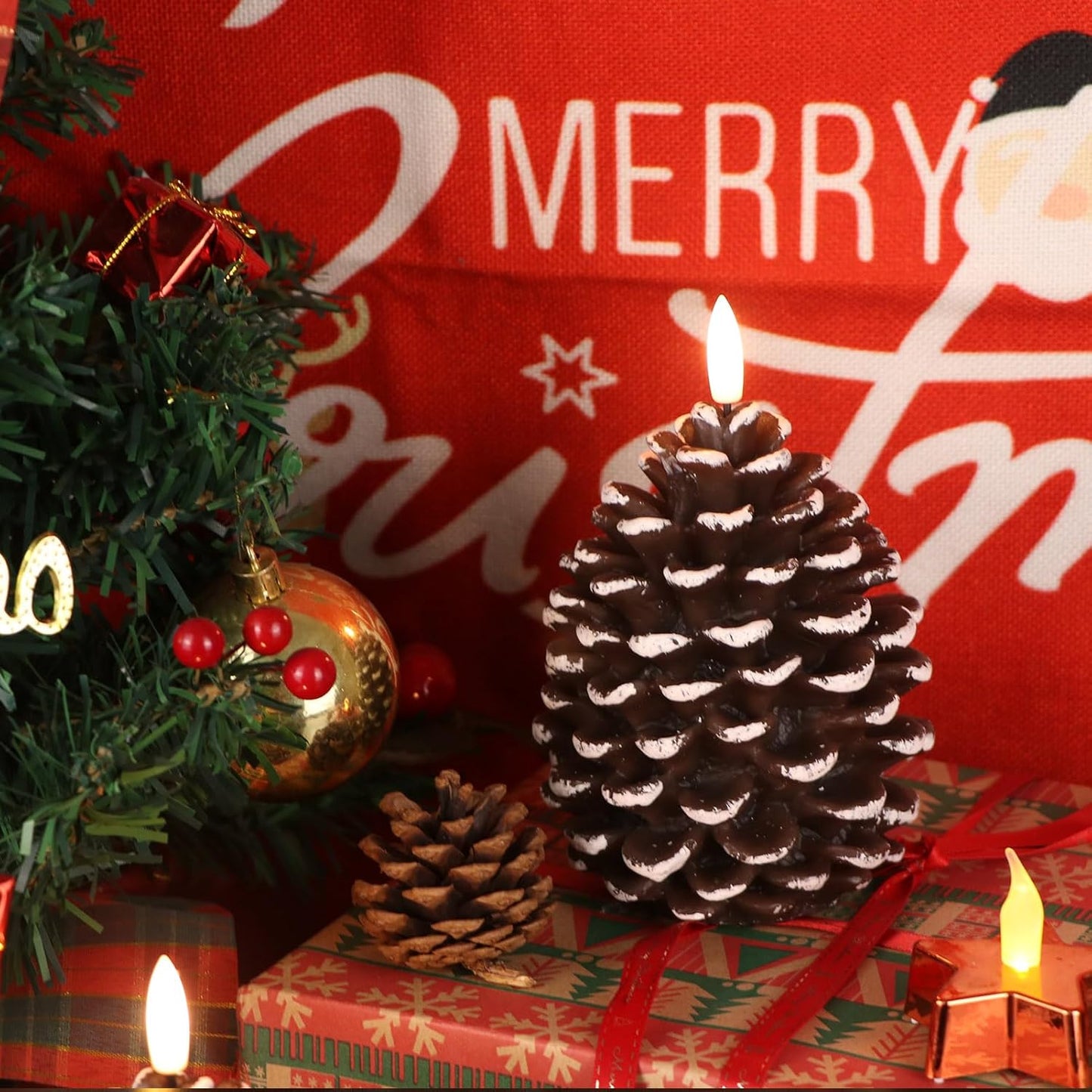 🔥 Flameless Pinecone Candles batteridrivna /🎅2025 Christmas Promos🔥Flameless Pinecone Candles batteridrivna med 6 timmars timer