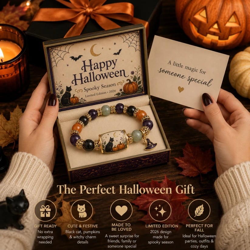 🔥LAST DAY 50% OFF - 🎃Limited Edition 2026 Halloween Black Cat Pumpkin Beaded Bracelet Gift Set