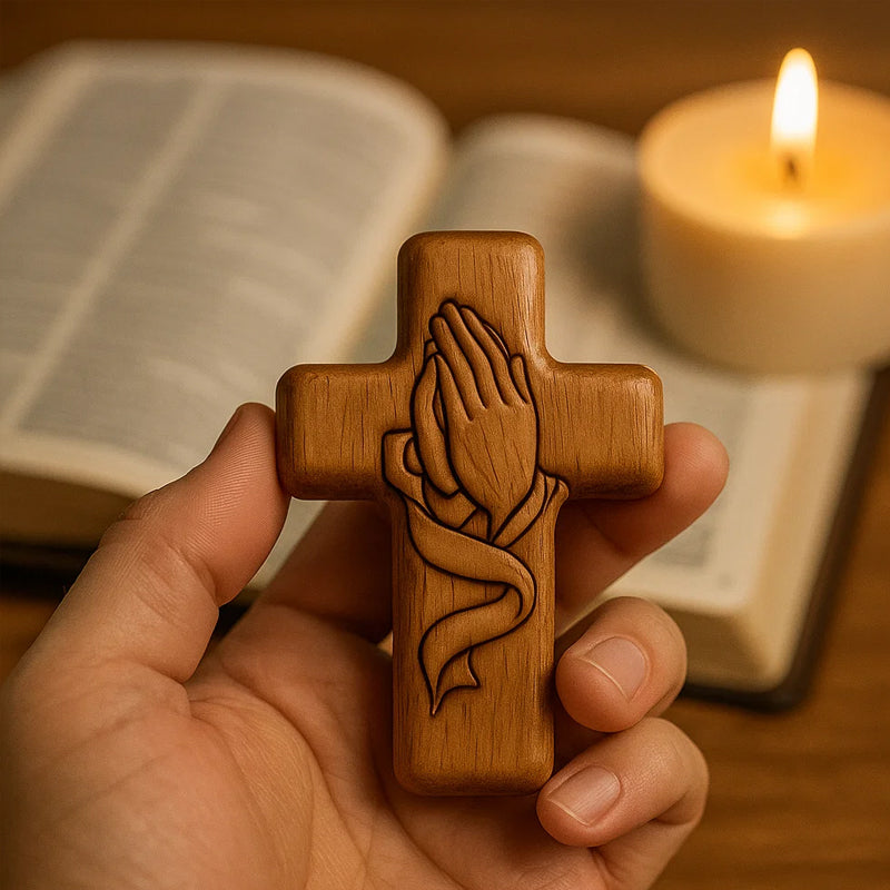 💕✝️Träkors med fickkort💯🪵Handskuren 3D-present till dina nära och kära!