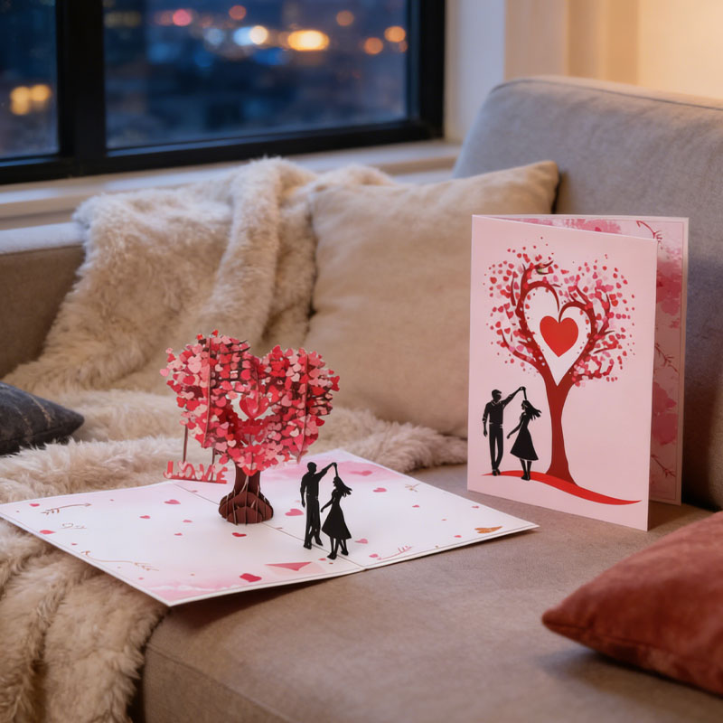 Romantiskt 3D-gratulationskort "Dancing Under the Heart Tree"