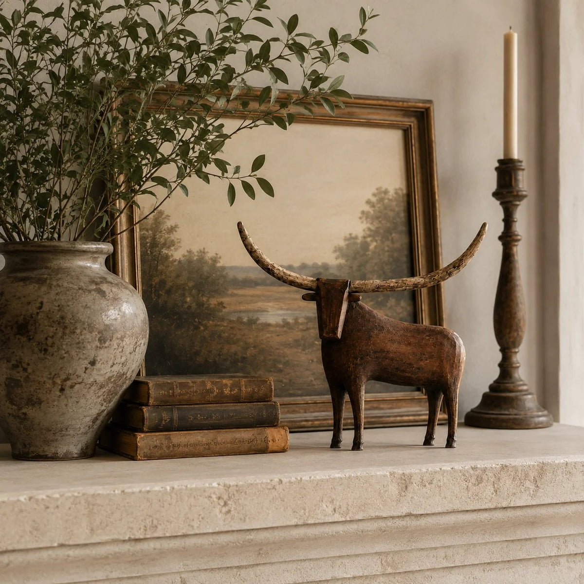 Vintage Longhorn Bull Sculpture